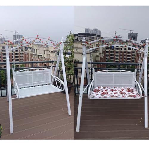 PARTSUN Upgraded Metal Patio Porch Swing with A-Frame Stand, Heavy Duty Hanging Chair with Adjustable Chains J2749