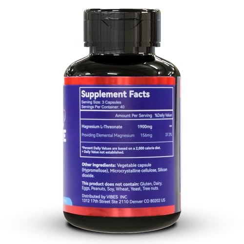 Magnesium L-Threonate Capsules, 1900mg, Non-GMO, 120 Veg Capsules X735808