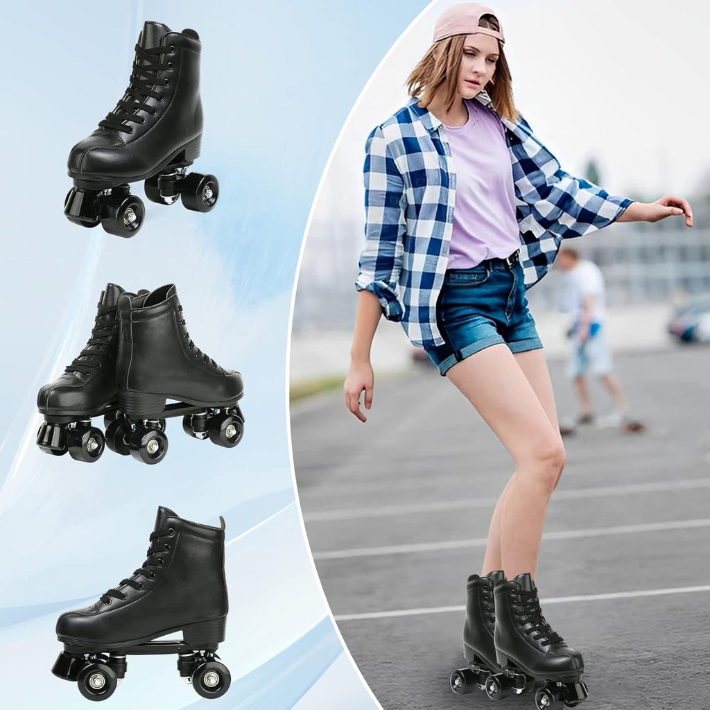 jessie PU Leather Roller Skates for Women Adjustable Four-Wheel T9811