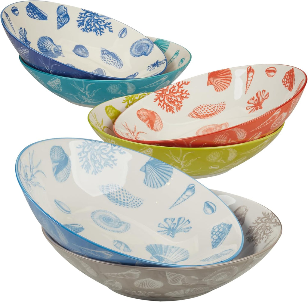 Certified International Seaside 9.25" Soup/Pasta 40oz. Bowls,Set of 6 Assorted Designs, Multicolor