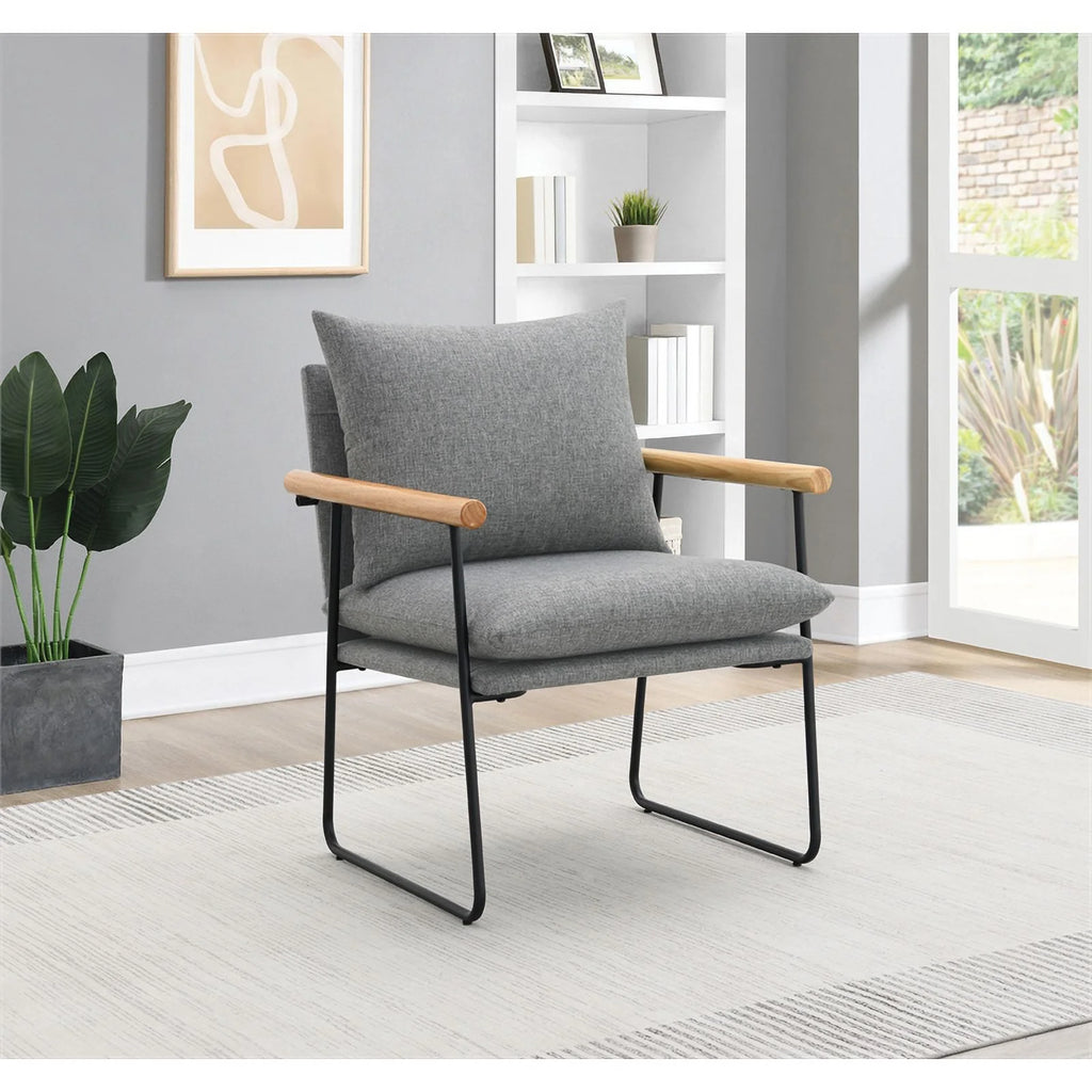 Dutton Armchair Charcoal Fabric Natural Arms Black Sled Base L638