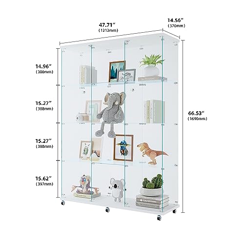 Large Glass Display Cabinet with 12 Shelves and Double Doors, Black W196920