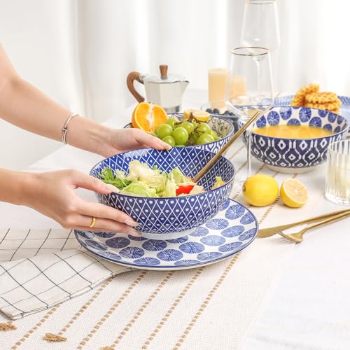 Selamica Ceramic Large Salad Bowls Set, 53 OZ, 8 Inch, Stackable, Set of 3, Vintage Blue G742
