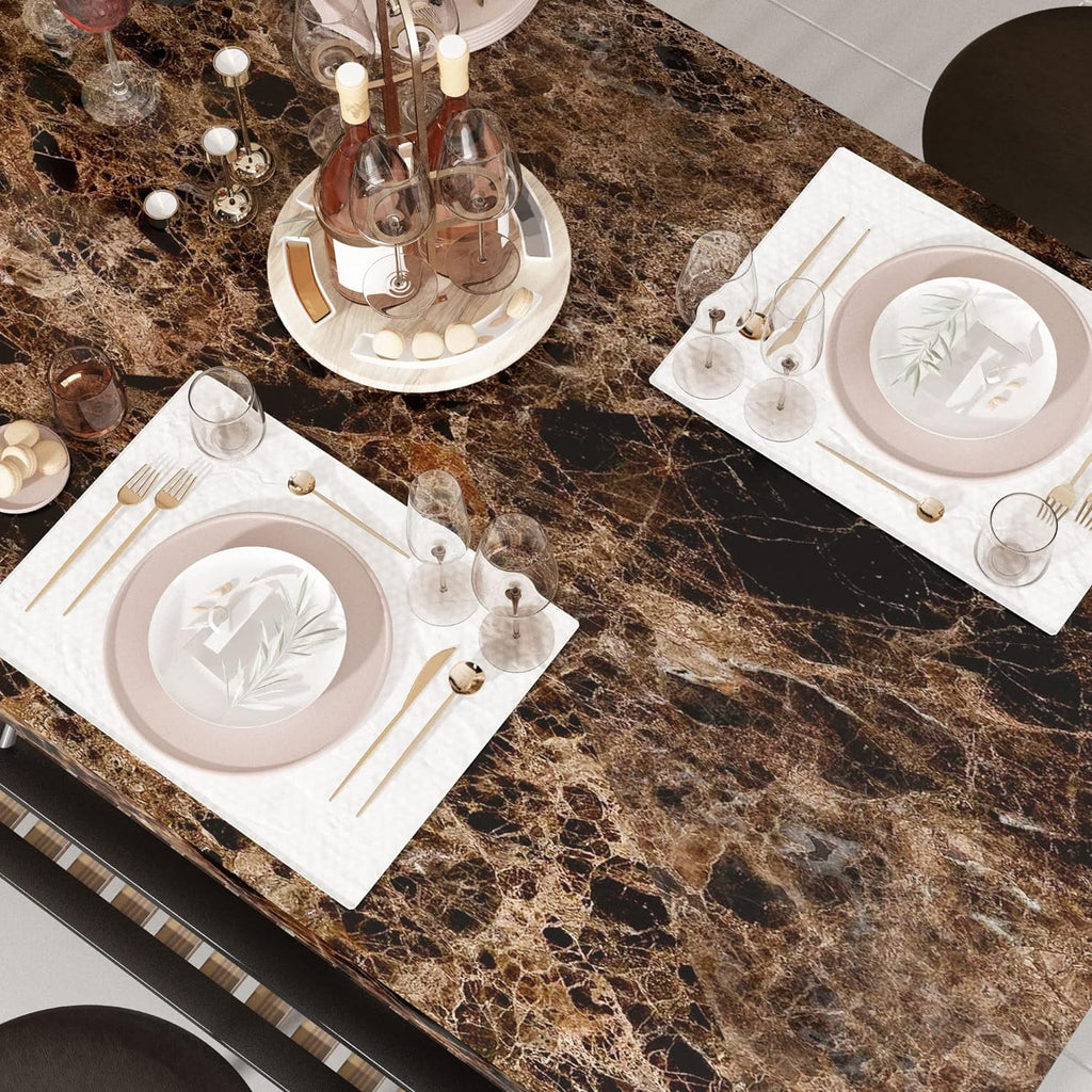 tantohom 3-Piece Bar Table Set with 2 Chairs, 47 inch, Artificial Marble Top, Brown D702