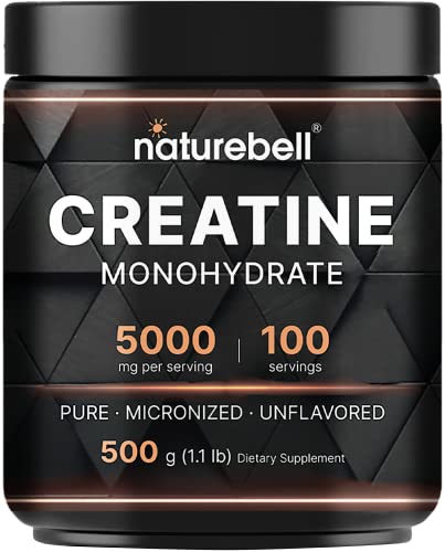 NatureBell 2 Pack Creatine Monohydrate Powder 500 Grams, 5000mg Per Serving, Pure Unflavored Creatine Powder - Micronized - Pre Workout | Keto | Vegan | Dissolves Easy | Filler Free