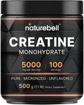NatureBell 2 Pack Creatine Monohydrate Powder 500 Grams, 5000mg Per Serving, Pure Unflavored Creatine Powder - Micronized - Pre Workout | Keto | Vegan | Dissolves Easy | Filler Free
