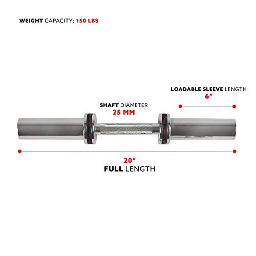 Sunny Health & Fitness Olympic Barbell Bar, 20" Heavy Duty Dumbbell Handle with Locking Collars, Chrome L893
