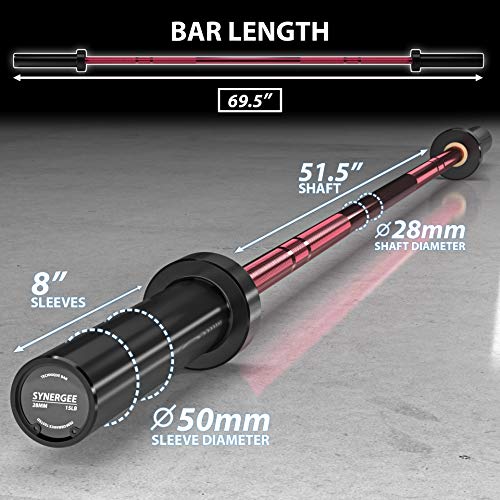 Synergee 15lb Technique Barbell Aluminum Bar for Olympic Lifting C8373
