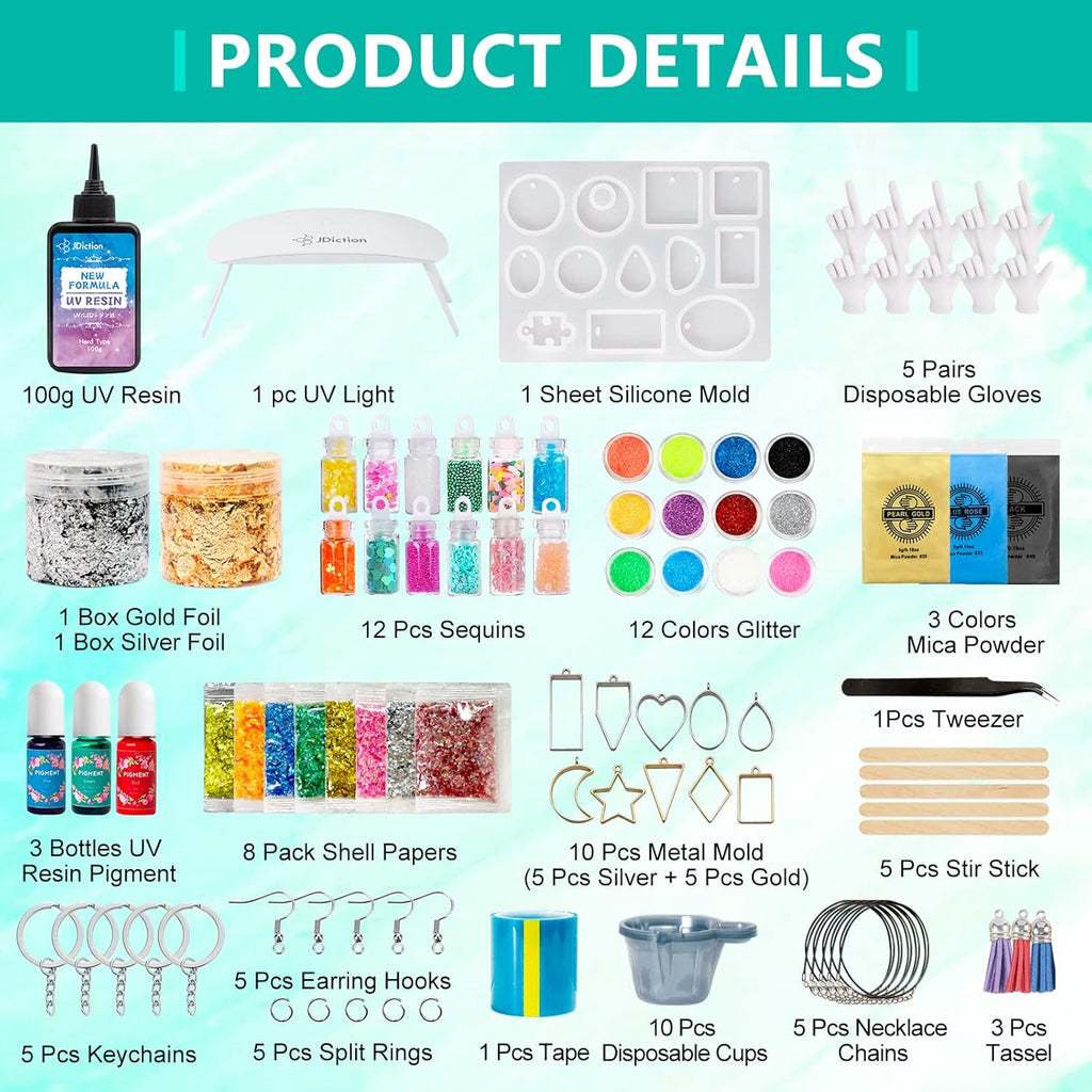 JDiction UV Resin Kit with Light, Crystal Clear Resin for Jewelry and DIY Craft M941926