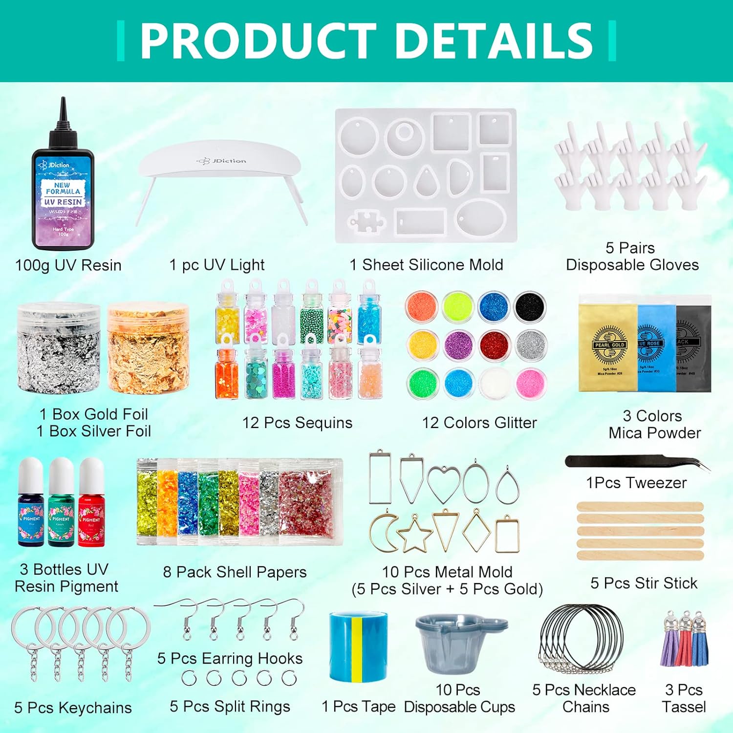 JDiction UV Resin Kit with Light, Crystal Clear Resin for Jewelry and DIY Craft M941926