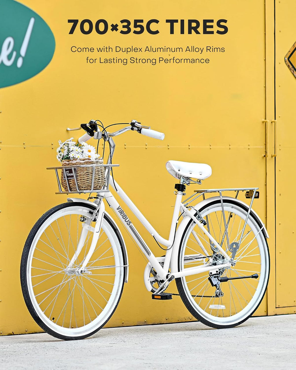 Viribus Hybrid Bike 700C Women's 7 Speed Step Through Bicycle with Basket & Rack E266