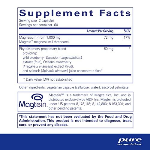 Pure Encapsulations CogniMag 120's - Magnesium-L-Threonate Supplement - 120 Capsules U58148