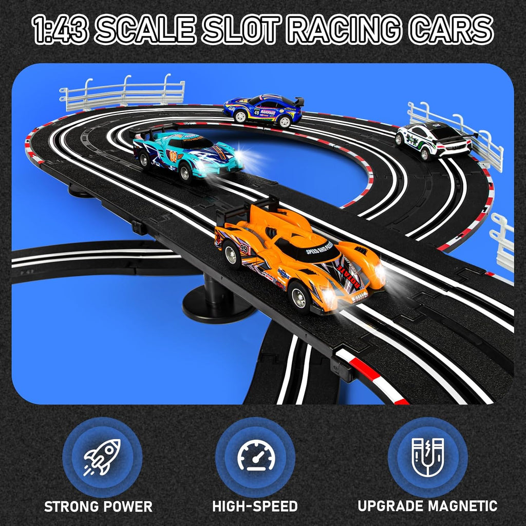 Electric Slot Car Race Track Set with 4 High-Speed Cars, 2 Controllers & Lap Counter E803
