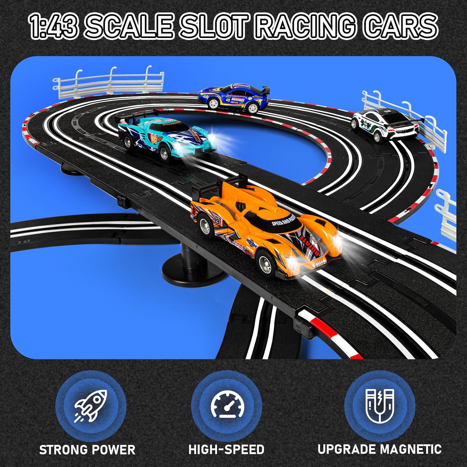 Electric Slot Car Race Track Set with 4 High-Speed Cars, 2 Controllers & Lap Counter E803