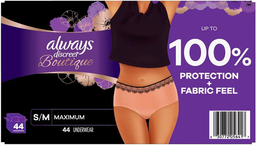 Always Discreet Boutique Incontinence Underwear, Maximum Absorbency, S/M (44 Ct) M77016