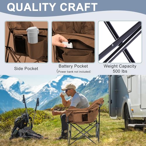 Slsy Heated Camping Chair Oversized, Portable Folding, Supports 500 lbs K363