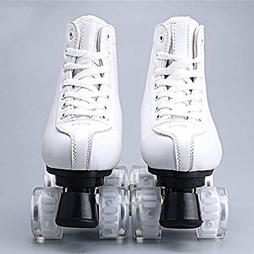 Classic White Roller Skates Unisex Double Row 4 Wheels Quad PU Leather M509