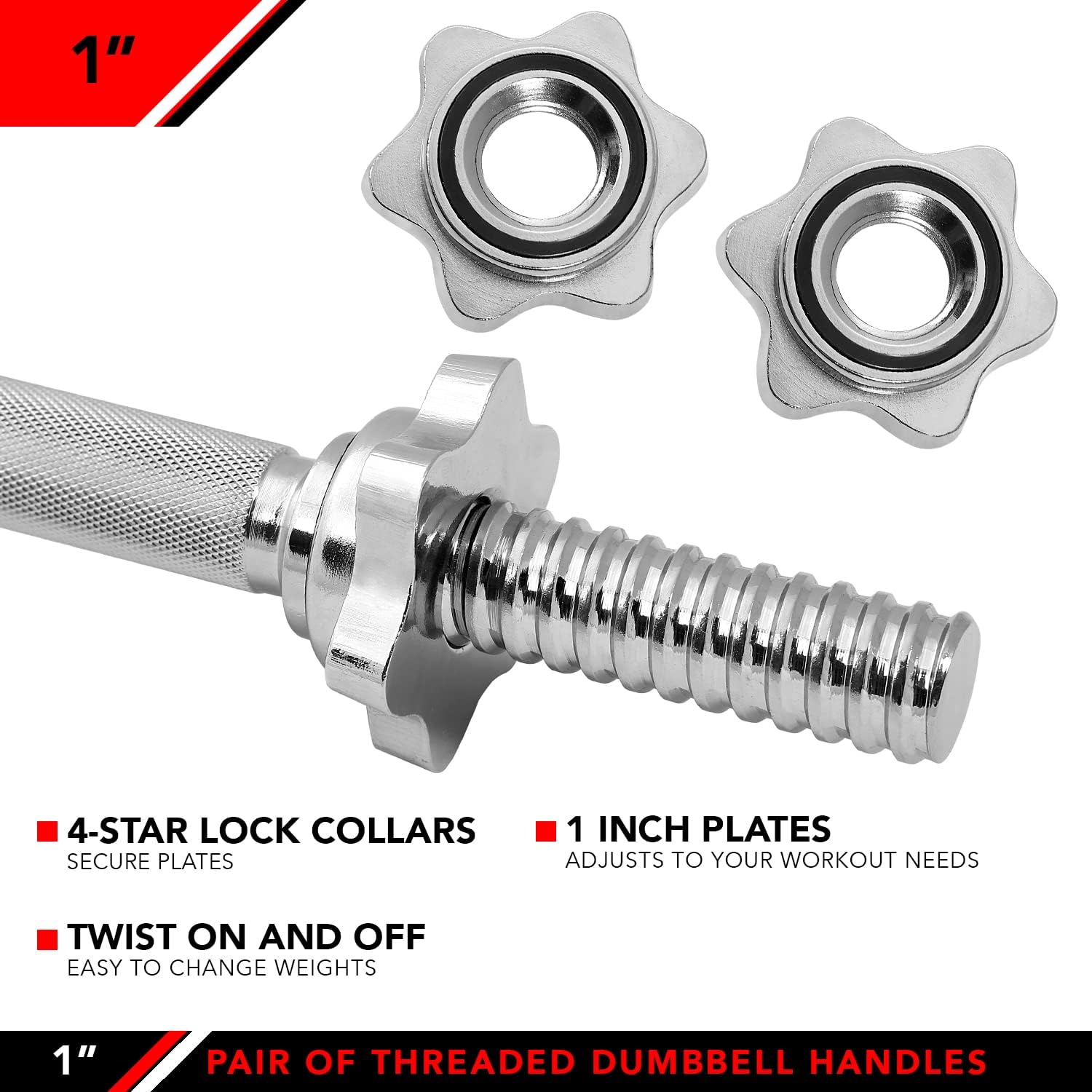 JFIT Threaded Dumbbell Handles, Set of 2, with Star Collars W11244