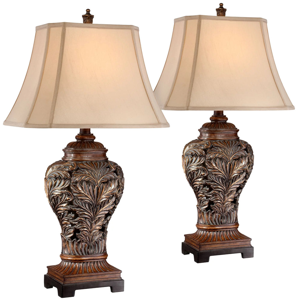 Barnes and Ivy Traditional Table Lamps 32.5" Set of 2 Bronze W123