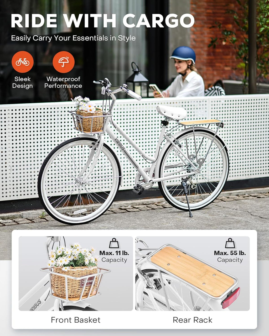 Viribus Hybrid Bike 700C Women's 7 Speed Step Through Bicycle with Basket & Rack E266