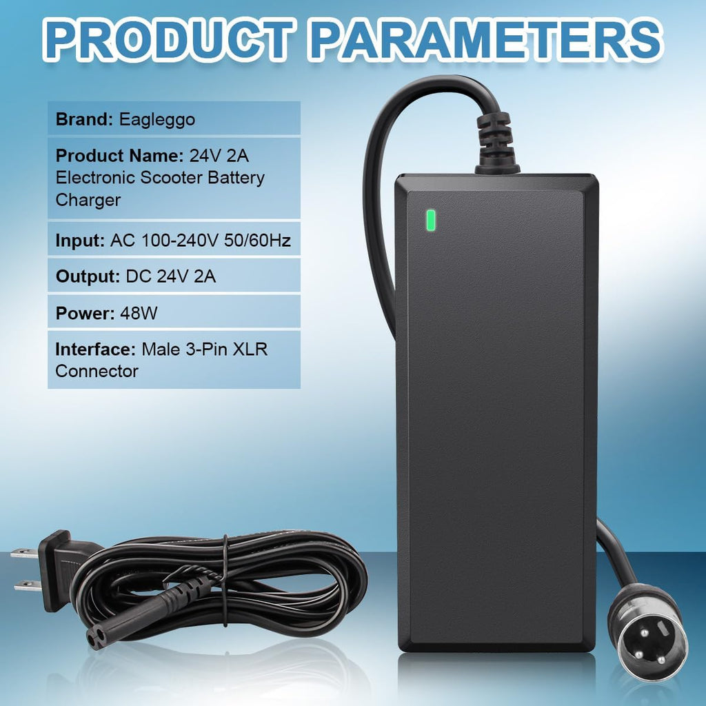 24V 2A XLR Electric Scooter Battery Charger for Go-Go Elite Traveller Plus and Ezip Mountain Trailz P30959