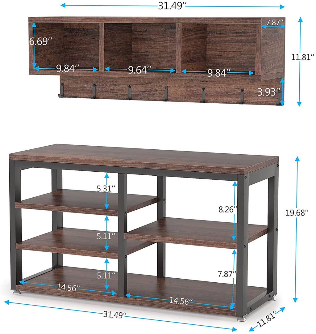 Tribesigns Hall Tree with Bench, 3 Cubbies, 7 Hooks V315602