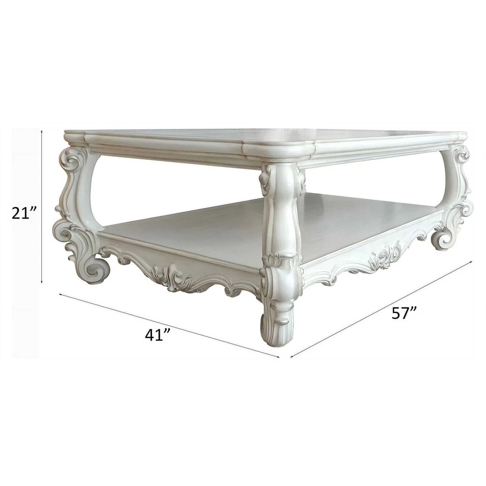 Bowery Hill Rectangular Wood Coffee Table with Bottom Shelf, Bone White O4752