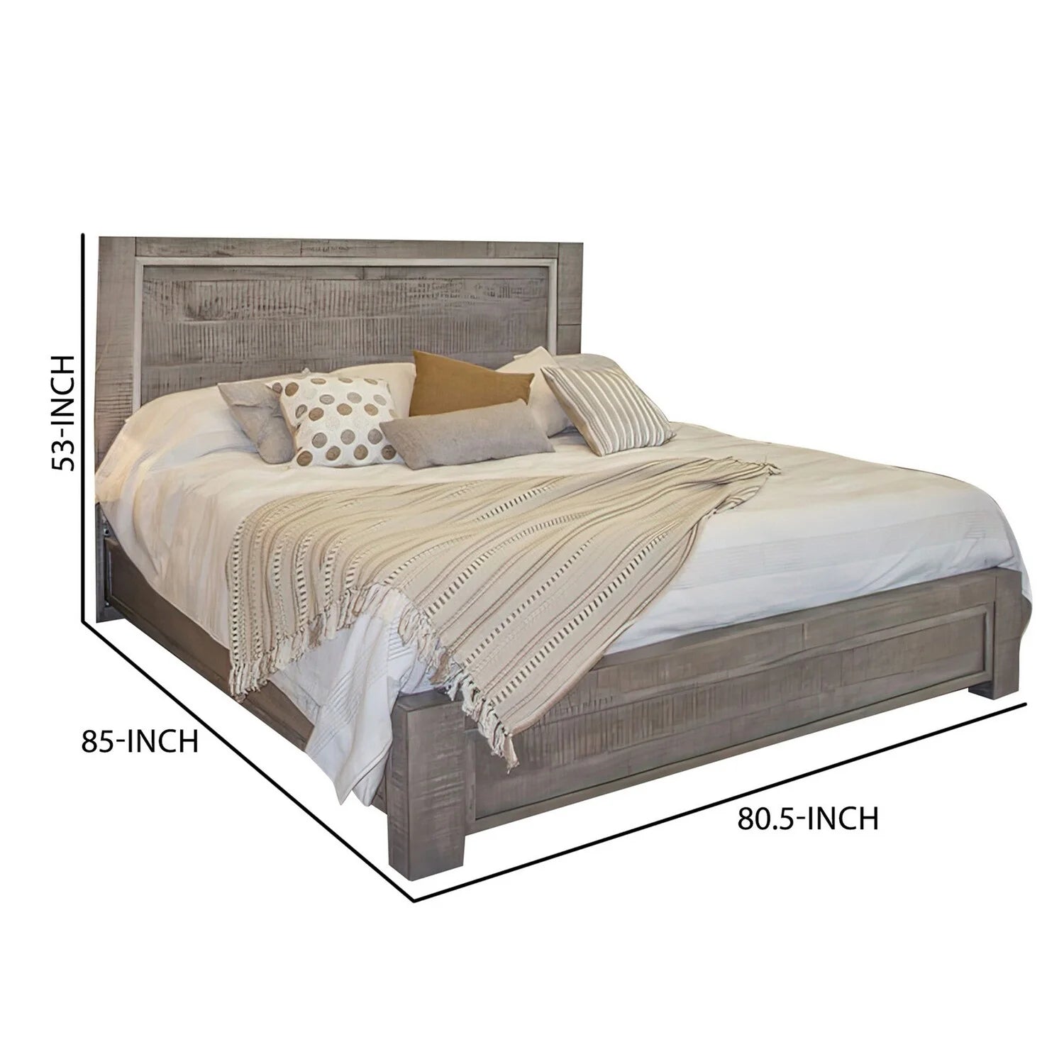 Benjara Ken King Size Bed with Headboard and Footboard, Rustic Gray D371193