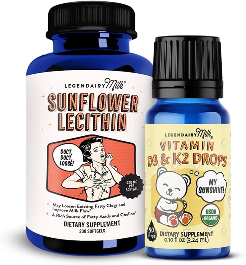 Legendairy Milk Sunflower Lecithin + Baby Vitamin D3 & K2 Liquid Drops, Lactation Supplement for Clogged Milk Ducts & Milk Flow, Baby Vitamins for Immune Support and Bone Development