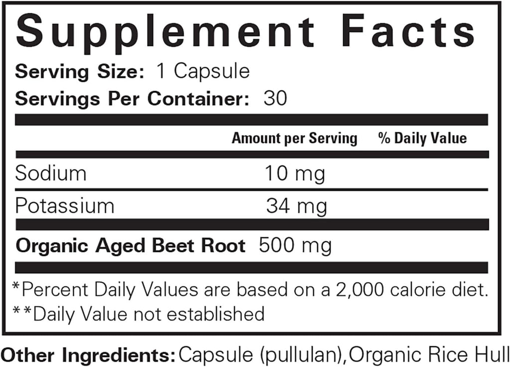 Aged Beet Root Capsules - Organic Nitric Oxide Supplement - 30 Count P898