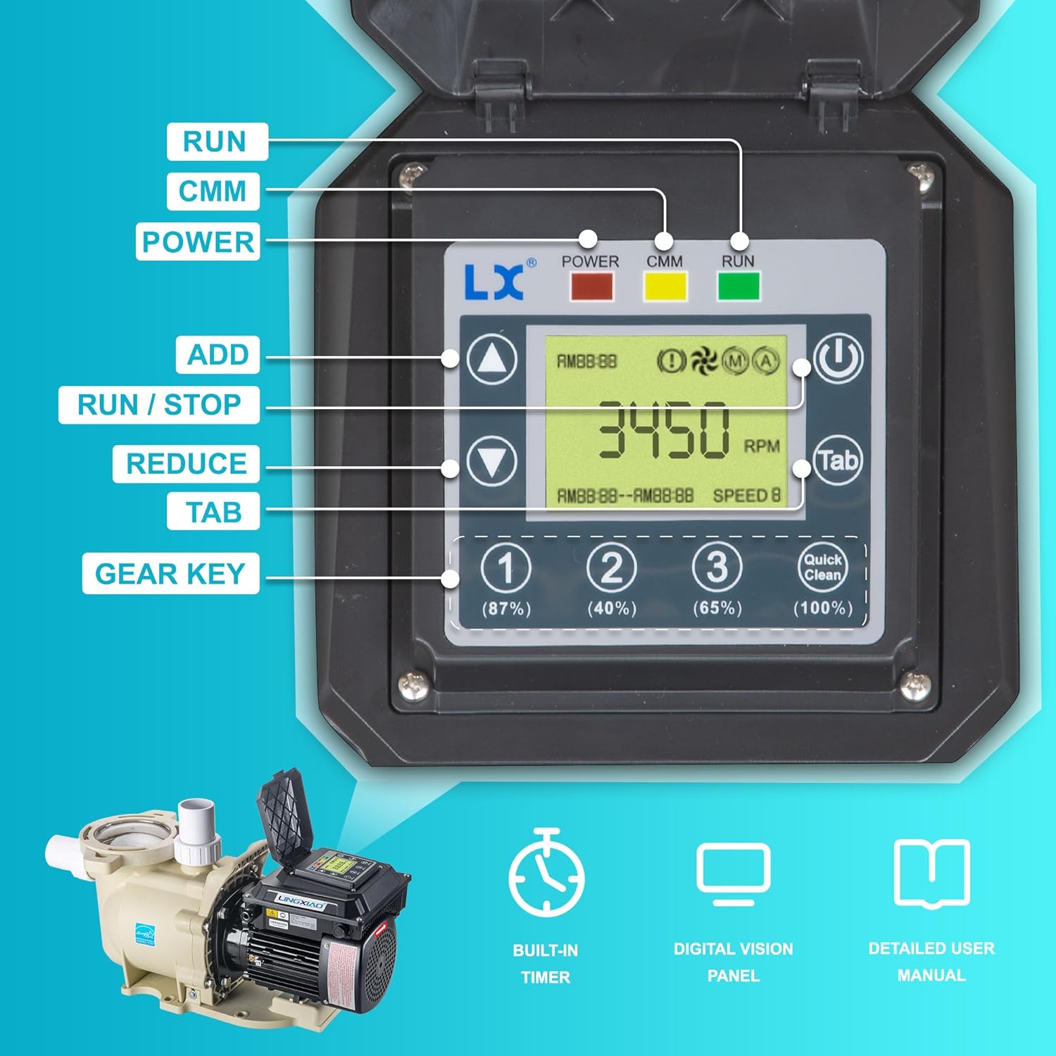 LINGXIAO Variable Speed Pool Pump Inground 2HP with Filter Basket U388472