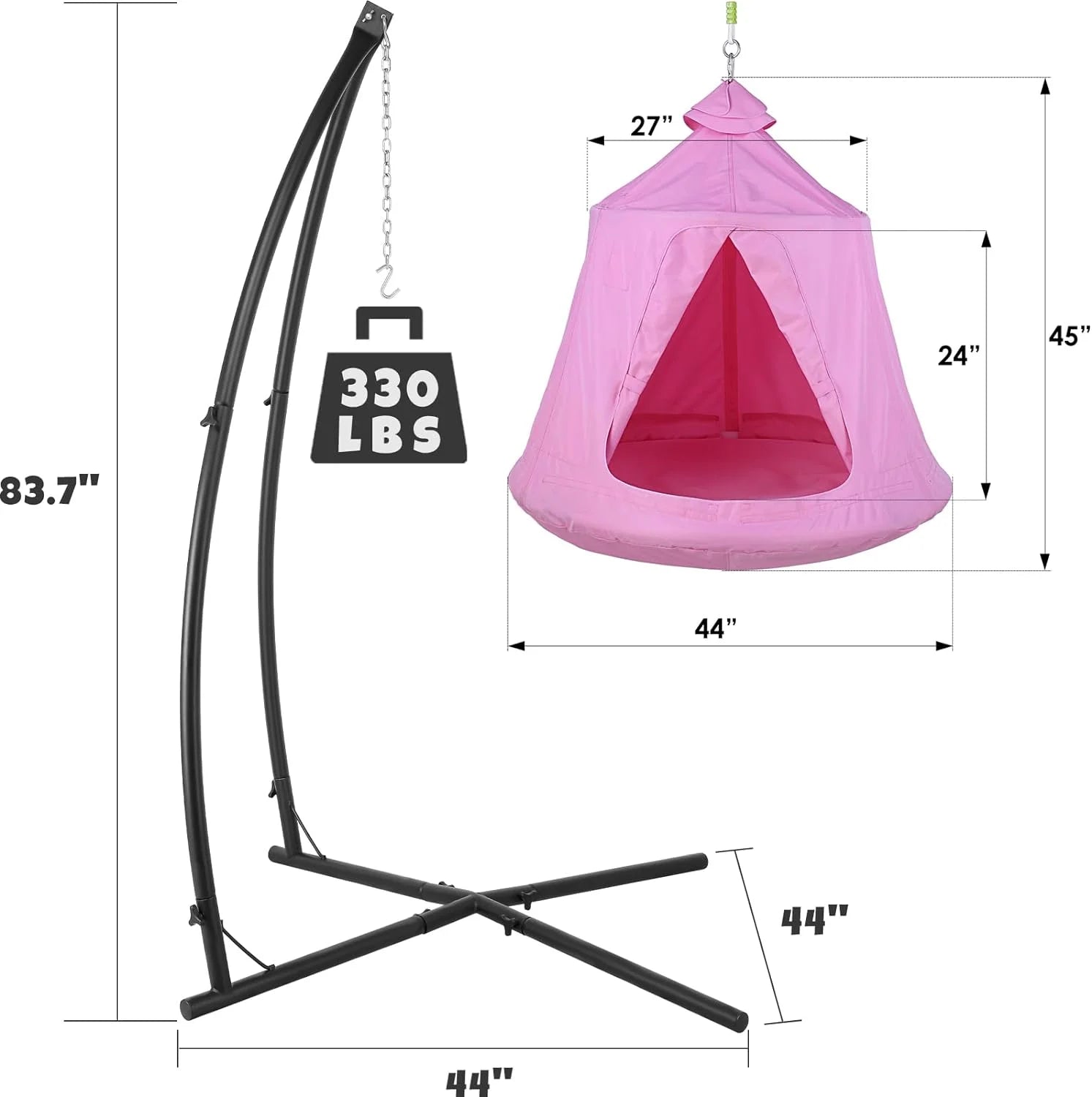 LAZY BUDDY Hammock Chair Set with Steel Stand, LED Lights, 330 lbs (Pink) N237115