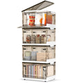 50QT Foldable Stackable Storage Bins with Lids - Clear Plastic Storage Box with Wheels for Closet Organizer, Secure Latching Buckles, Ideal for Home Office Garage Organization