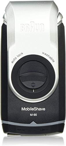 Braun MobileShave M-90 Travel Shaver Silver (Precision Trimmer, Smart Foil, Wide Floating Foil, Washable)
