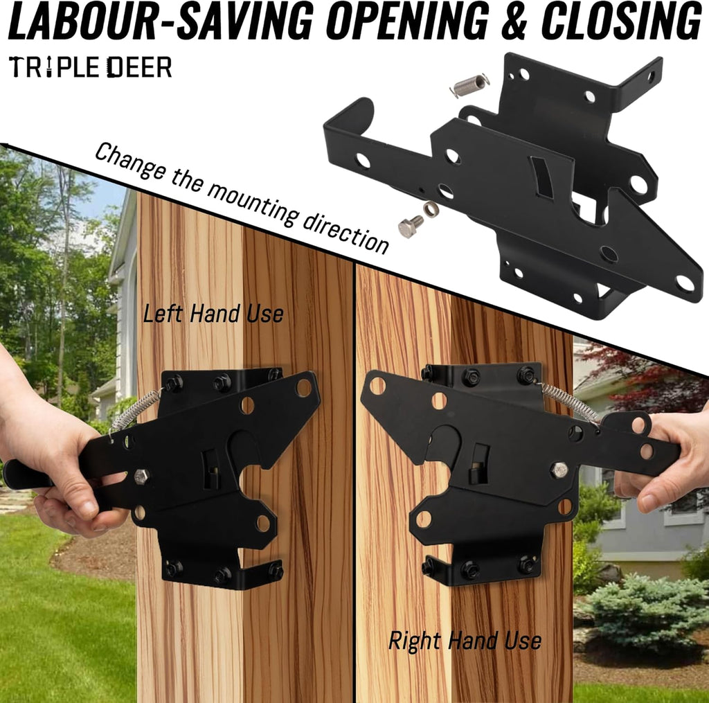 Self-Locking Gate Latch, Heavy Duty Post Mount for Wooden Fence, Black X6262