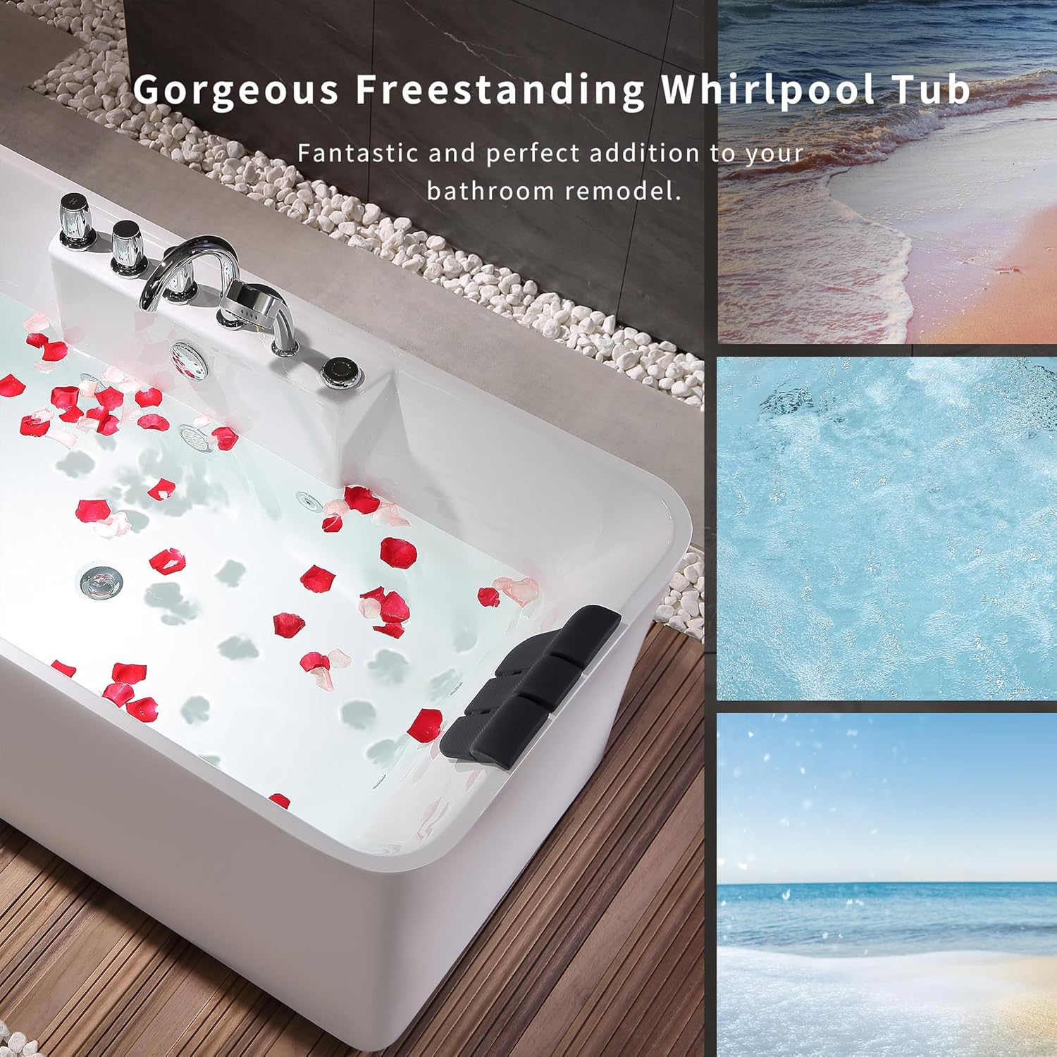 Empava 67 Inch Freestanding Whirlpool Bathtub with 8 Jets, White H67632