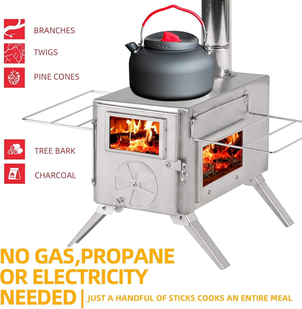 GRAVFORCE Camping Stove, Portable Wood Burning Tent Heater with Chimney Pipes M994