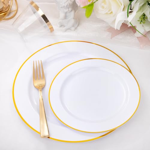 SUT 150 PCS Gold Plastic Plates Disposable Dinnerware Set with Cups L92416