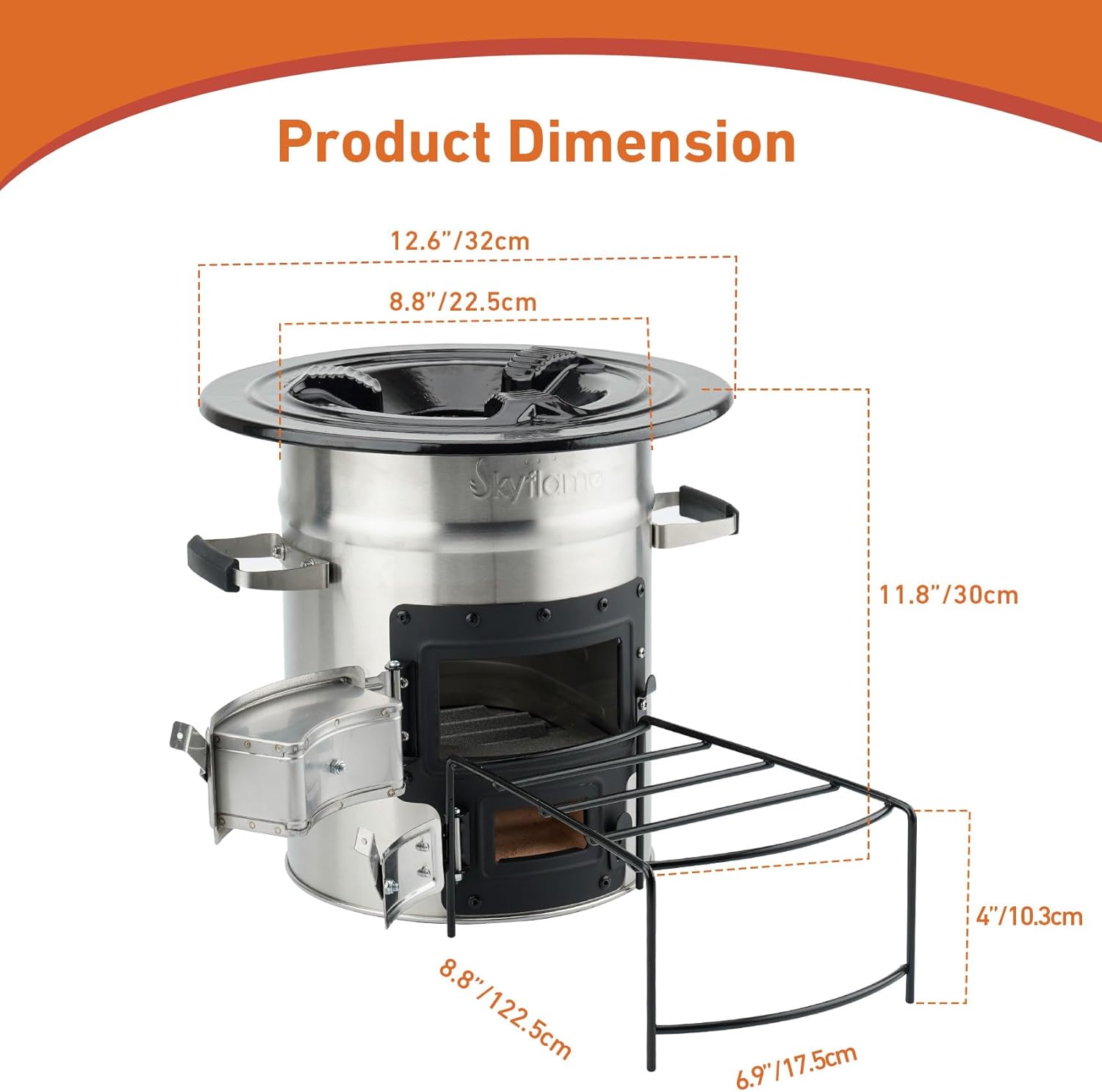 Skyflame Camping Rocket Stove, Stainless Steel Portable Wood Burning Stove L696425