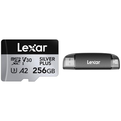 Lexar 256GB (2-Pack) Professional Silver PLUS microSDXC Memory Card w/SD Adapter, UHS-I, C10, U3, V30, FULL-HD & 4K Video, Up to 205/150 MB/s Read/Write, for Videographers, Gamers (LMSSIPL256G-B2ANU)