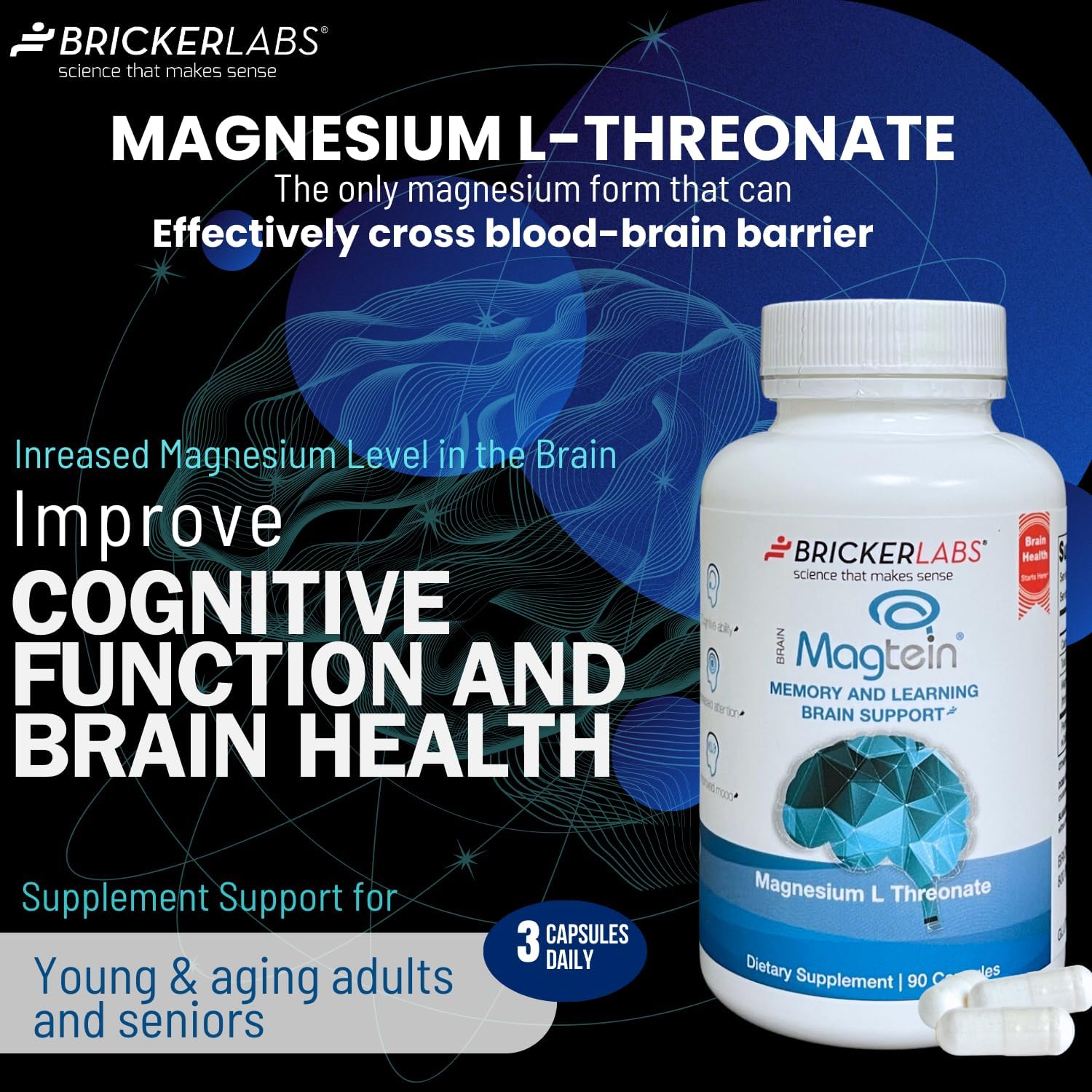 MAGTEIN Magnesium L Threonate Supplement, 90 Capsules K7096