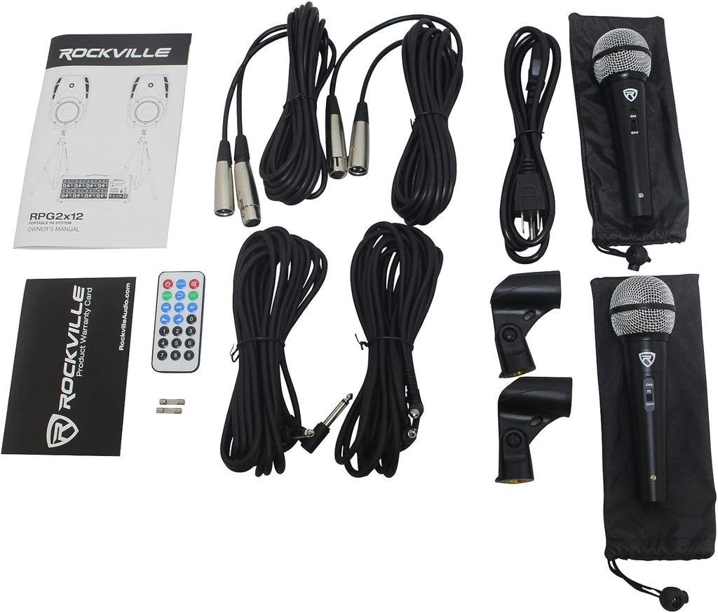 Rockville RPG2X12 PA System with 12" Speakers, Stands, Mics, Bluetooth K23615