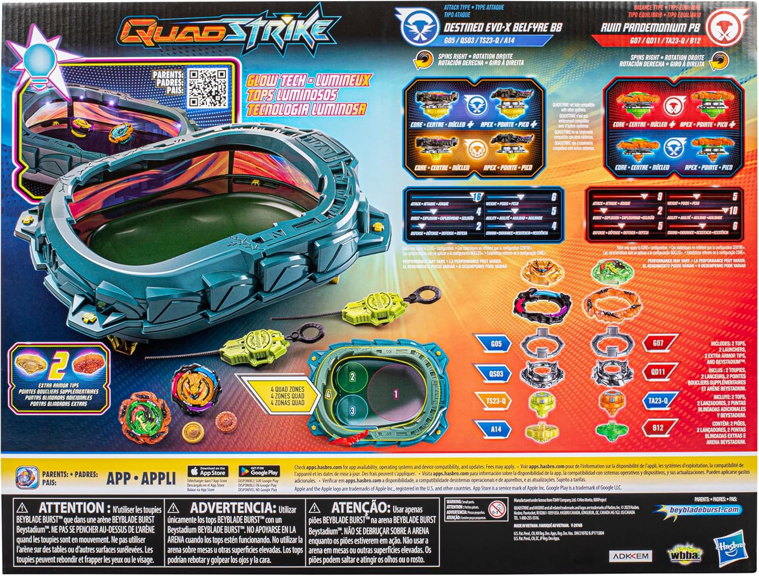 BEYBLADE Burst QuadStrike Light Ignite Battle Set Stadium with 2 Tops and 2 Launchers Y56778