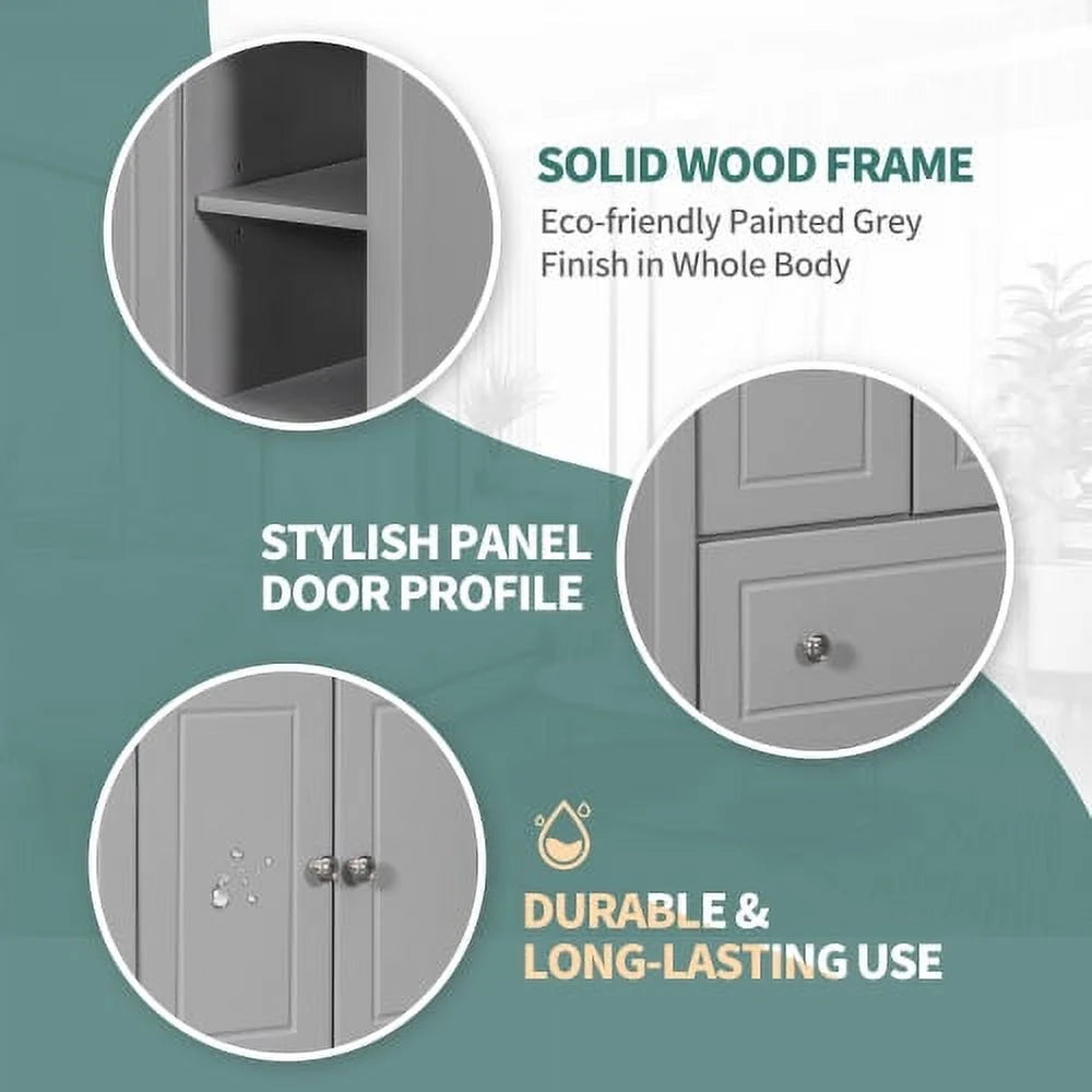 30" Bathroom Vanity with Ceramic Sink, Solid Wood Frame, Grey S256957