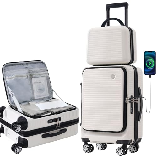Carry-On Luggage 20 Inch Front Open Hardside Suitcase with TSA Lock and USB Port R4133