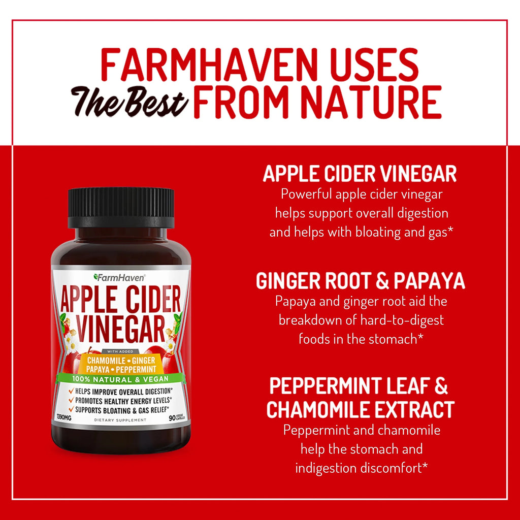 Apple Cider Vinegar Capsules with Ginger, Papaya & Chamomile, 1390mg, 90 Capsules C638281