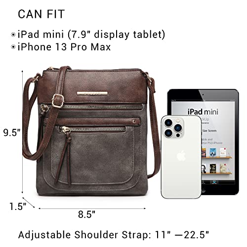Dasein Crossbody Purse for Women Vegan Leather Shoulder Bag with Multi Zipper Pockets E389262