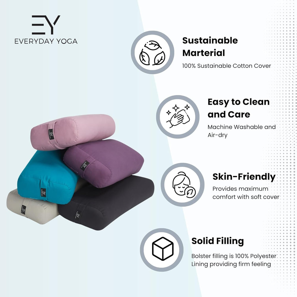 Everyday Yoga Bolster and Strap Set, Rectangular Meditation Pillow, Plum N7218