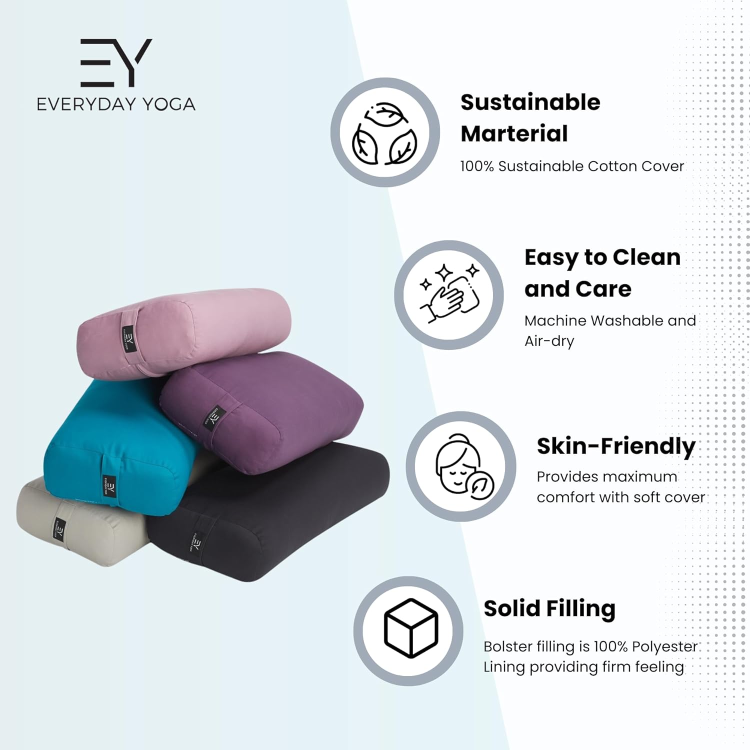 Everyday Yoga Bolster and Strap Set, Rectangular Meditation Pillow, Plum N7218