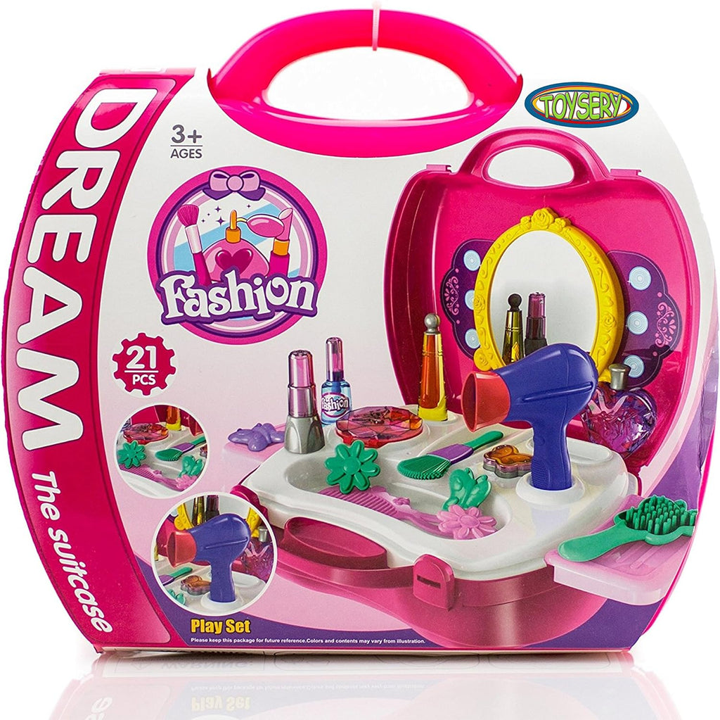 Toysery 21-Piece Pretend Play Makeup Kit for Girls with Vanity Case P608185